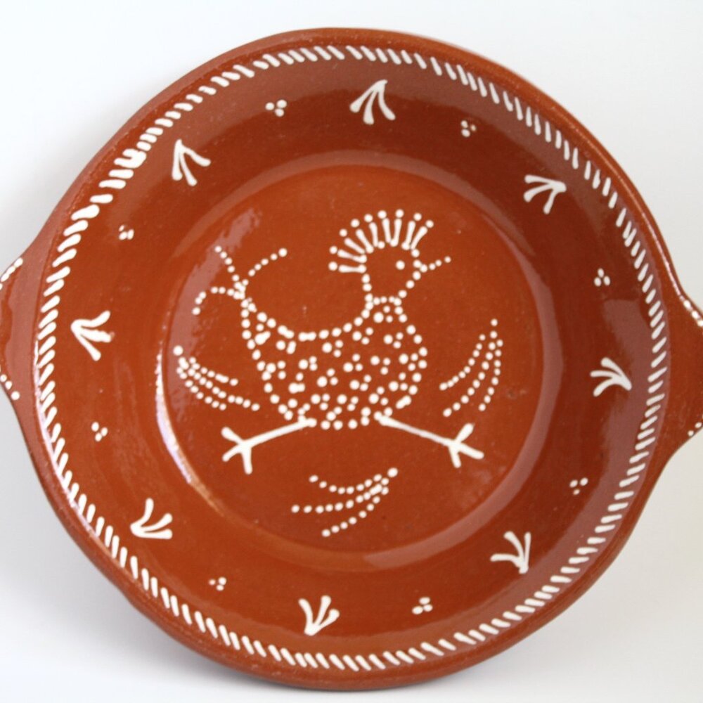 Vintage Hand painted Portugal Terra Cotta Pie plate with Bird